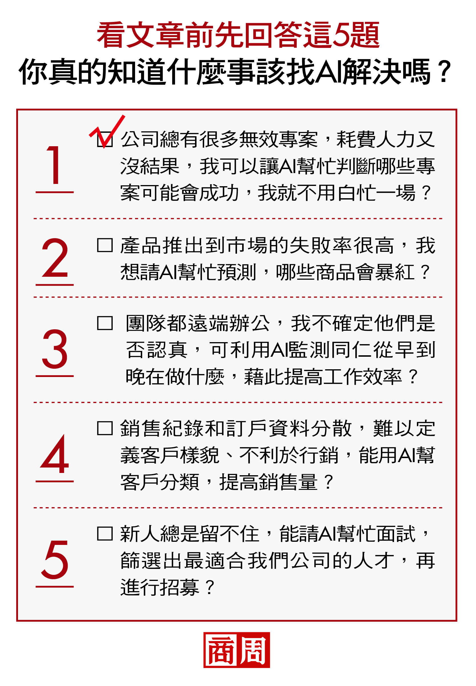 看文章前先回答這5題!你真的知道什麼事該找AI解決嗎? 看文章前先回答這5題!你真的知道什麼事該找AI解決嗎?